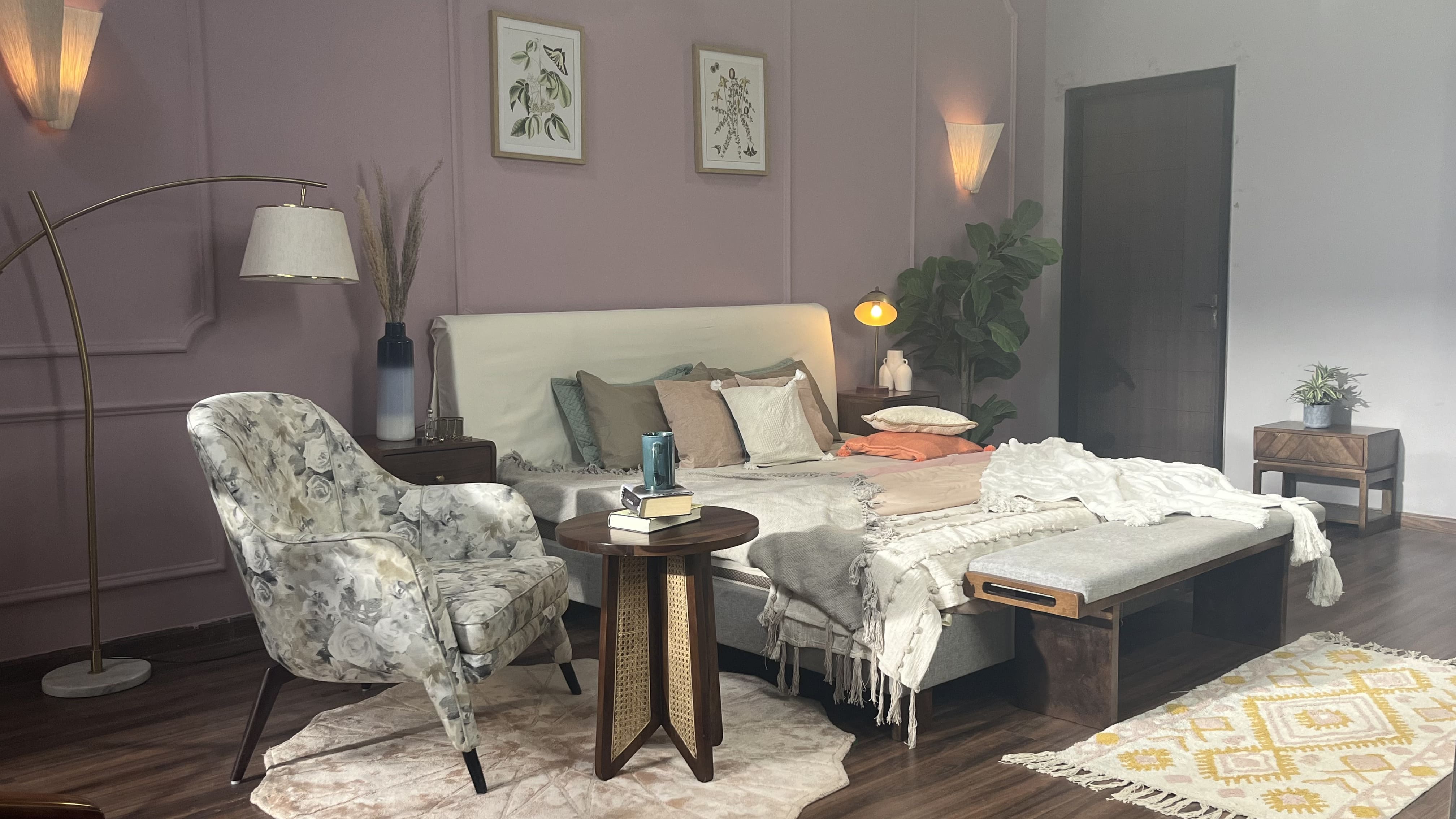 Luxury bedroom with fireplace